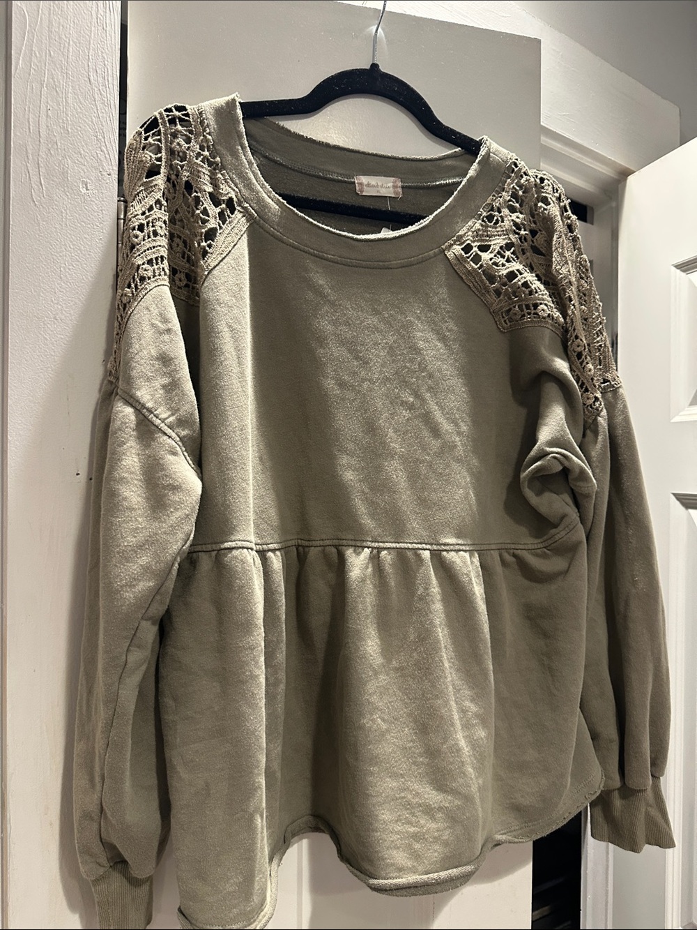 Altar’d State Olive Crochet Shoulder Peplum Sweater